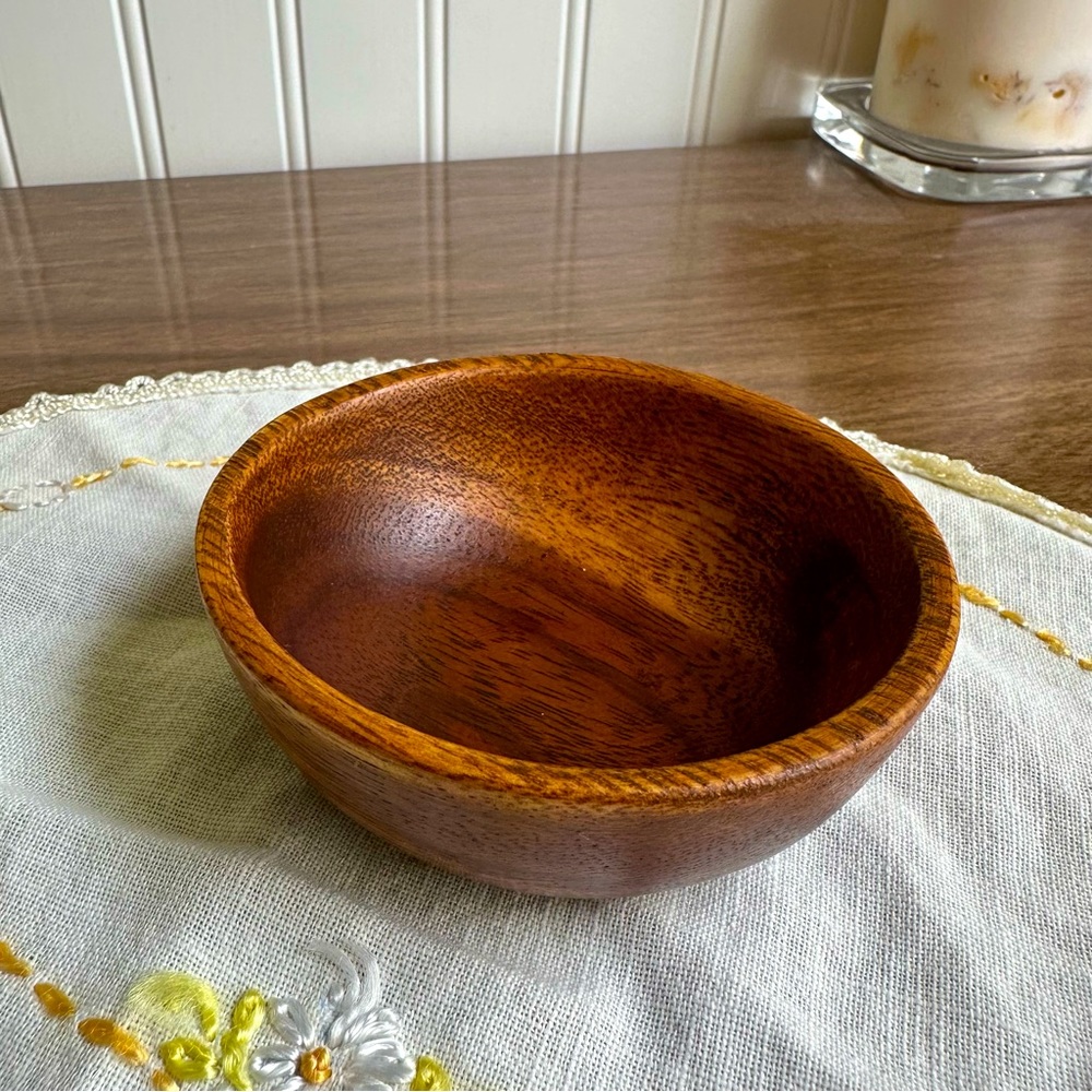 Vintage Bohemian 3.5” Acacia Wood Round Bowl - Wooden Ring Dish